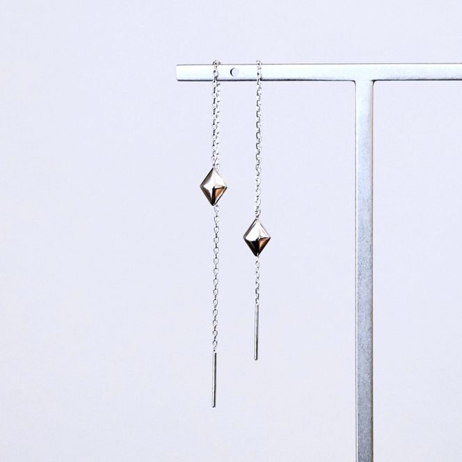 K18WG(18金) ホワイトゴールド 地金 菱形 チェーン ピアス シンプル 保証書付 KO-0071 242-035-b