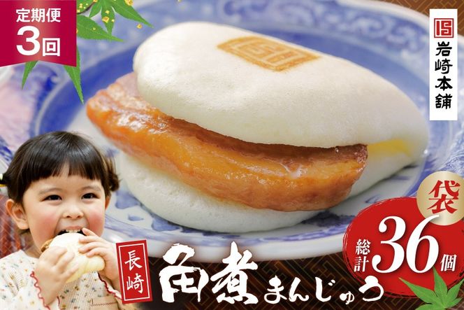 BJ015 岩崎本舗 【3回定期便】長崎角煮まんじゅう 12個入 (袋) [長崎県 島原市]