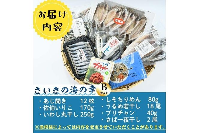 さいきの海の幸Bセット (7種) 鯵 鰯 イワシ 鯖 サバ ちりめん ブリチャン 魚 干物 海産物 韓国料理 加工食品 セット 詰め合わせ 大分県 佐伯市【EW015】【(株)Up】