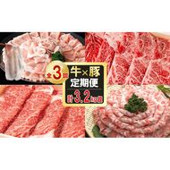 【定期便全3回】贅沢！国産黒毛和牛・豚肉定期便(3ヶ月連続・総量3.2kg以上) t0044-003