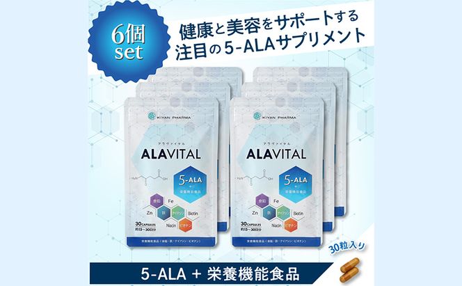 アラヴァイタル（5-ALAサプリメント）30粒入り おまとめ6個セット アミノ酸 美容 天然アミノ酸 亜鉛 鉄