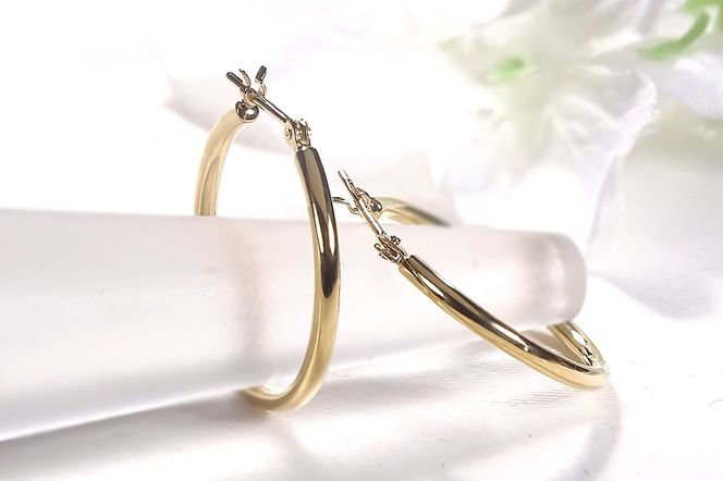 K18YG 地金 フープ ピアス【無垢仕上げ】【20mm】 EmP0089 SWCJ020