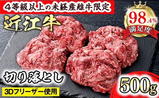 【森三商会】4等級以上の未経産雌牛限定　近江牛切り落とし500g（ロース・肩ロース・ウデ・モモ・バラ）【GM14W】（国産牛　和牛　ブランド牛　ブランド和牛　黒毛和牛　牛肉　肉　高級　人気　おすすめ　神戸牛　松阪牛 に並ぶ 日本三大和牛 近江牛）