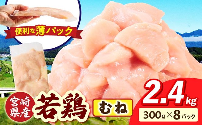 宮崎県産 若鶏切身 むね肉 2.4kg（300g×8袋)_b0770_it_x2