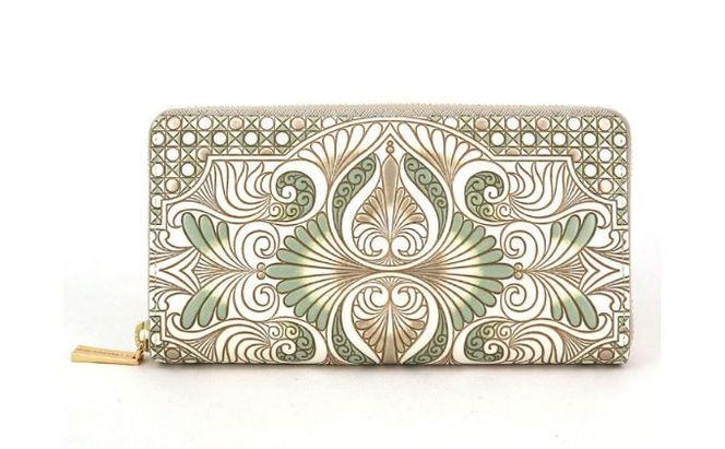 【文庫屋大関】 大容量　ぐるっとファスナーの長財布　ロカイユ＜ペールカーキ＞【皮革工芸品】 ファッション小物 民芸品 