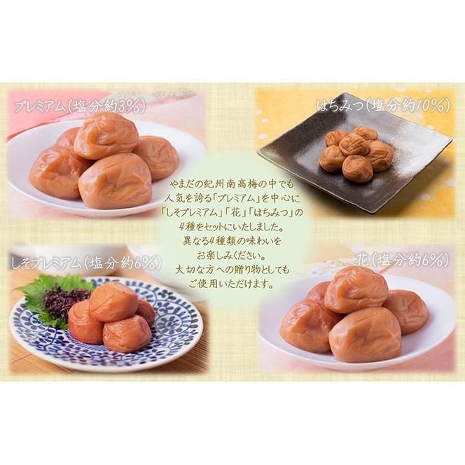 【定期便/3か月ごと/全3回】厳選紀州南高梅四種詰合せ