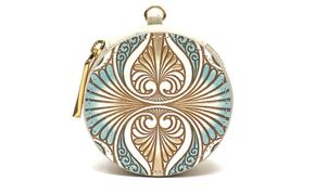 【文庫屋大関】マカロンポーチ ロカイユ＜ブルーグレー＞【皮革工芸品】 ポーチ ミニポーチ 小物入れ アクセサリー入れ イヤホン入れ 収納 保管ケース 手のひらサイズ  本革 革 皮革 工芸品 工芸 雑貨 ギフト プレゼント 日本製 東京