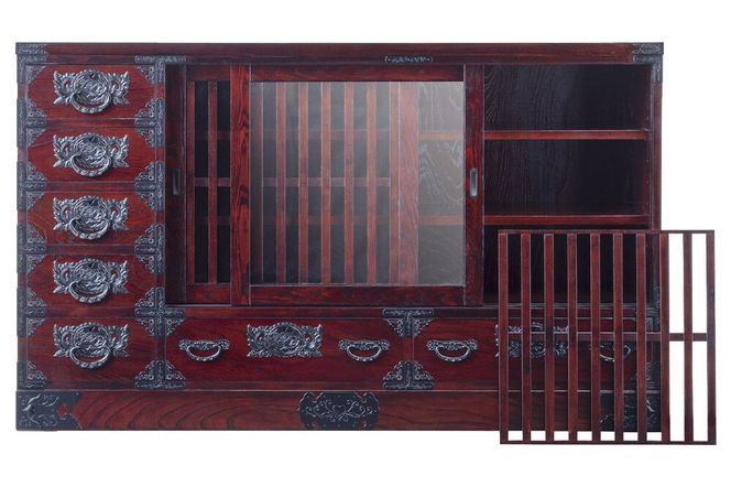 仙台箪笥 五尺水屋サイドボード 拭き漆塗り (申込書返送後、1ヶ月～6ヶ月程度でお届け) [仙台箪笥 タンス たんす 小型 高級 工芸品 伝統]|06_kyk-070301