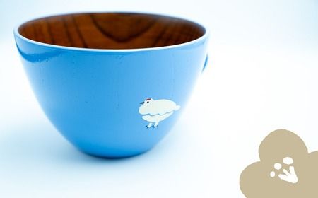 「信州の名工」による漆絵入り 木製スープマグ【青】（Ba-022）
