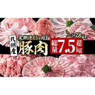 【定期便・全3回】九州産豚肉定期便＜3ヵ月連続・毎回2kg以上・合計7.5kg以上＞ t0044-004