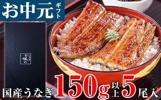 【お中元・夏ギフト用】国産 うなぎ 蒲焼き 大サイズ 5本（150～169g×5本）(A1181-1)