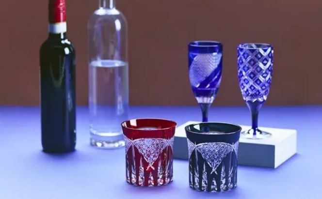 和イングラス 重ね矢来に星（KW-611）ワイングラス ガラス グラス 食器 江戸切子 伝統工芸 ギフト プレゼント 贈り物 お祝い 墨田区 東京