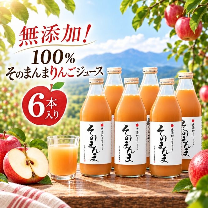 りんごジュース 無添加！ 100% そのまんま りんごジュース 6本入り | 飲料 ジュース 果実飲料 りんご ジュース 無添加 ストレート 長野県 伊那市 【015-65】