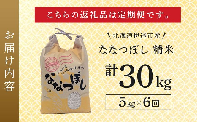 ＜先行予約＞【6回定期便】令和8年産 ななつぼし 精米 5kg｜生産者直送 北海道伊達産 北海道 ブランド米【tkk-023_06】