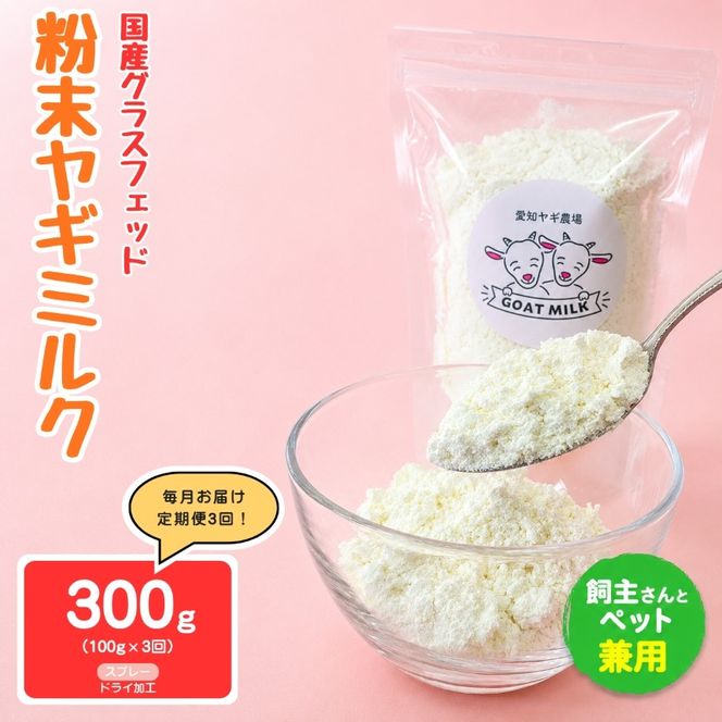 【定期便3回】国産グラスフェッド【人間・ペット兼用】粉末ヤギミルク100g×1袋　スプレードライ加工（愛知ヤギ農場産） | 栄養満点 全脂粉乳 無添加 パウダー 山羊乳 送料無料