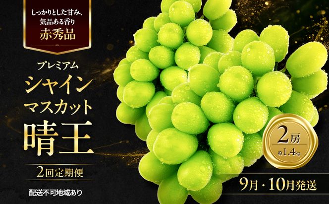ぶどう 2026年 先行予約 定期便 赤秀ぶどう プレミアム シャインマスカット 晴王 2房 1.4kg 9月・10月 2回発送 船穂産 赤秀品 皮ごと食べる みずみずしい 岡山県産 満天フルーツ