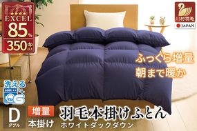 【冬用】洗える 羽毛布団 ダブル 本掛け 増量 冬 掛け布団 ホワイトダックダウン85％ 1.6kg 350dp ネイビー 無地 4つ星 エクセルゴールドラベル 羽毛 布団 羽毛ふとん 本掛け布団 ダウンケット 寝具 掛布団 羽毛掛け布団 コインランドリー 防汚加工 柔軟加工 防ダニ [川村羽毛 山梨県 韮崎市 20742900]