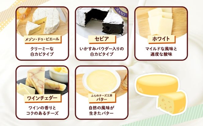 北海島 ふらのチーズ工房 丸型ワインチェダー 入り チーズ 4種 と バター セット  ホワイト メゾン・ドゥ・ピエール セピア 乳製品 おつまみ 濃厚 詰め合わせ ギフト 贈り物 送料無料 富良野市