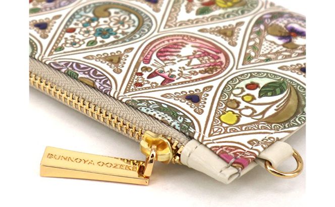 すっきり カードケース 花と猫ミックス 文庫屋大関 パスケース 小銭入れ フラグメントケース カード ケース 本革 牛革 革 皮革 スリム コンパクト 工芸品 工芸 雑貨 猫 グッズ チェーン ファスナー 日本製 東京