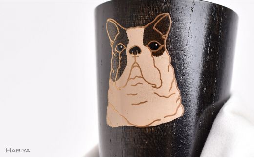 山中漆器の蒔絵 漆塗りぐい呑み フレンチブルドック 木製 ぐい呑み 酒器 漆器 父の日 母の日 敬老の日 ギフト 伝統工芸 工芸品 国産 日本製 復興 震災 コロナ 能登半島地震復興支援 北陸新幹線 F6P-1345