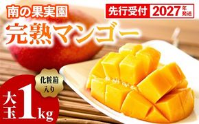 【化粧箱入】【先行受付・2027年発送】南の果実園 完熟マンゴー 大玉 1kg（2玉）〈贈答用化粧箱入り〉- 先行予約 沖縄県産 産地直送 アップルマンゴー 旬の味覚 季節の果物 贈り物 ギフト 沖縄県 八重瀬町
