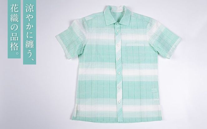 サマーシャツ（ミントグリーングラデーション / メンズ）琉球織物 両面浮花織 ファッション フォーマル カジュアル 冠婚葬祭 / 沖縄市 FABRIC SHOP MINAMI[BCCS007]