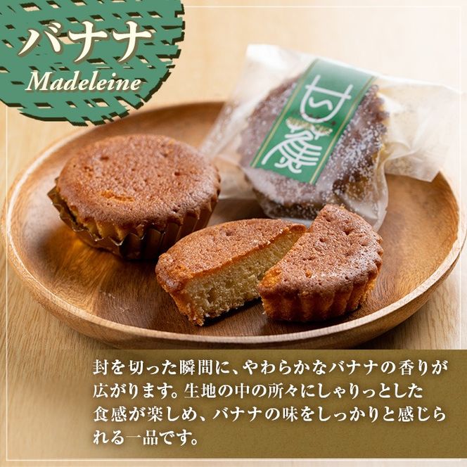 【0093809a】マドレーヌ！プレーン味、ココア味、バナナ味(各5個・合計15個) 焼き菓子 洋菓子 お菓子 スイーツ おやつ 贈答【吉川菓子店】