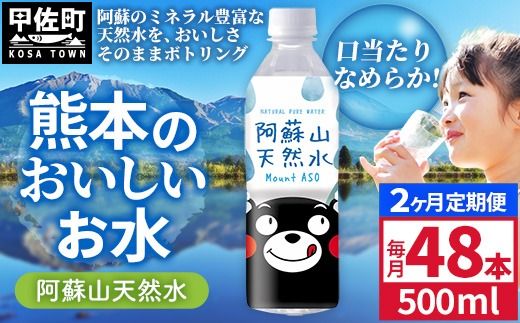 【定期便2ヶ月】熊本のおいしいお水 阿蘇山天然水 500ml×48本（2ケース）（共通返礼品・御船町） - 天然水 水 飲料水 ミネラルウォーター 箱買い まとめ買い ペットボトル 飲料 ウォーター 軟水 防災グッズ 防災 備蓄 ローリングストック ストック 熊本県