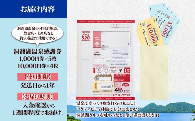 洞爺湖温泉感謝券 45000円 分 金券 クーポン 洞爺湖 湖 温泉 リゾート 有珠山 火山 自然 花火 イルミネーション 旅行 観光 宿泊 施設 北海道 