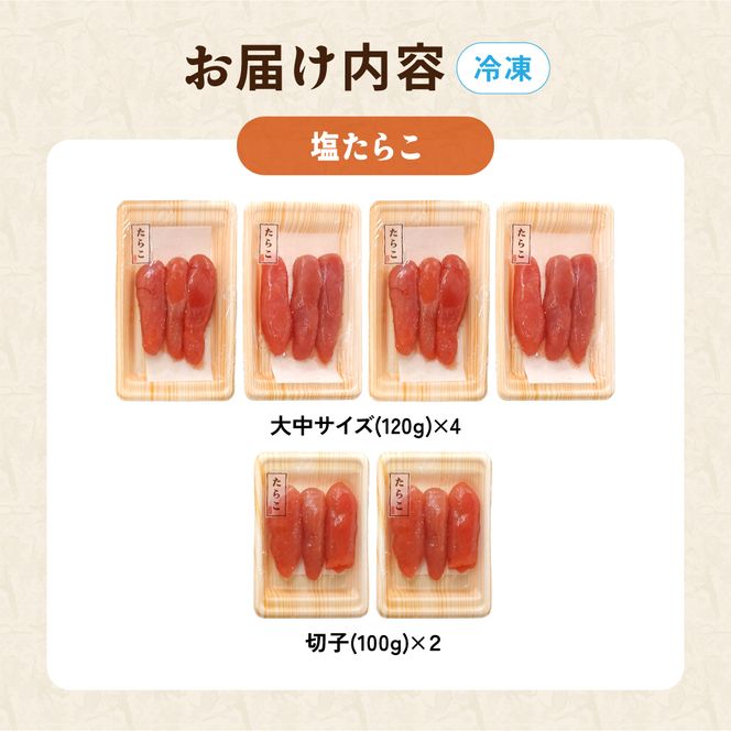 たらこ 塩たらこ (1本物120g×4・切子100g×2） R021-018