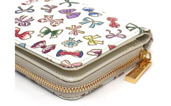 【文庫屋大関】二つ折りファスナーミニ財布 プチリボン【皮革工芸品】財布 二つ折り 小物 お札 カード 小銭 コンパクト 牛革 手作り 日本製 墨田区 東京都