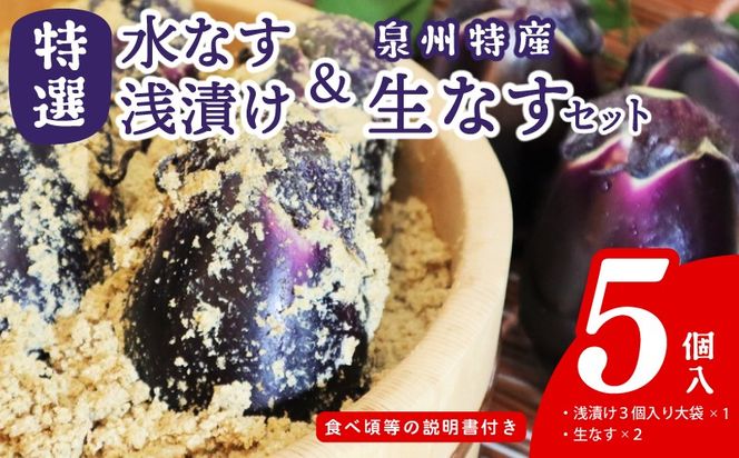 099H4575 特選水なす浅漬け＆生なす 5個入り【食べ比べ 新鮮 野菜 泉佐野産 茄子 やさい 高評価 数量限定】