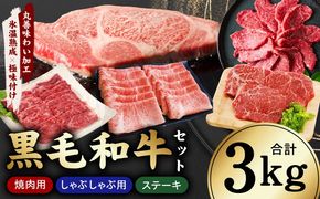 mrz0504 【氷温熟成×極味付け】黒毛和牛セット  合計3kg【小分け 焼肉 しゃぶしゃぶ ステーキ 簡単調理 BBQ 牛肉 黒毛和牛 味付き】