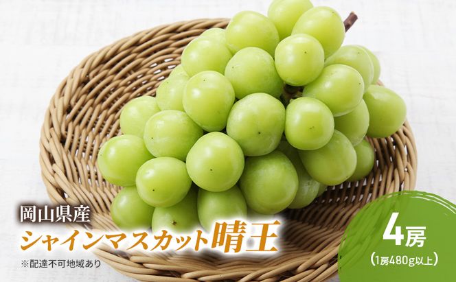 ぶどう 2026年 先行予約 シャインマスカット晴王 4房 (1房480g以上) ブドウ 葡萄 岡山県産 国産 フルーツ 果物 ギフト 