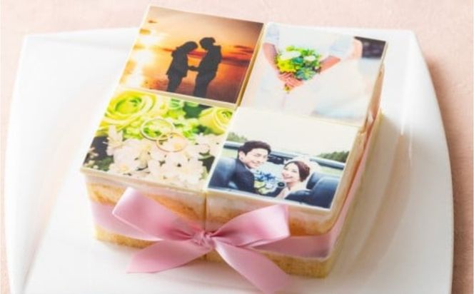 【スイーツ】お気に入りの写真をホワイトチョコにプリント！オリジナルの美味しいケーキを。 4ピース アルバムケーキ（文字なし）-[G710-2]