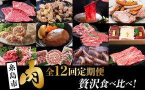 【全12回定期便】糸島・贅沢お肉定期便 毎月3～4人前 （ 博多和牛 糸島和牛 糸島豚 はかた地どり イノシシ ウインナー シャトーブリアン ステーキ ハム ソーセージ ハンバーグ ） [AAH009] 地鶏 モモ ハンバーグ ジビエ 肩ロース 焼肉 水炊き お肉 牛肉 豚肉