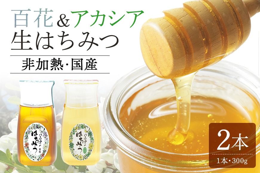 はちみつ 使いやすいポリ容器入り 非加熱生はちみつ 百花 アカシア 300g 各1本 純粋生はちみつ 404