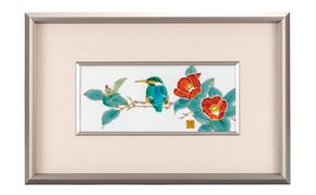 九谷焼　陶額　椿に翡翠　山田龍山 a05 