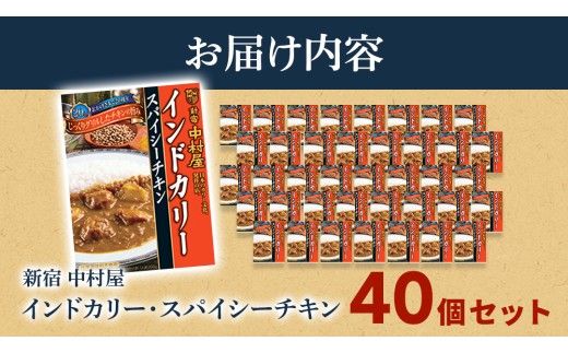 新宿 中村屋 インドカリー スパイシーチキン 40個 レトルト レトルトカレー カレー 常温 温めるだけ 人気 洋食 時短 インドカレー スパイシーカレー 長期保存 災害用 保存食 レンチン レンジ [DM010us]