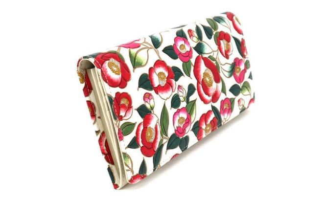 【文庫屋大関】束入れ 椿【皮革工芸品】 財布 お札 お札入れ 長財布 カード 小銭 牛革 手作り 日本製 墨田区 東京都