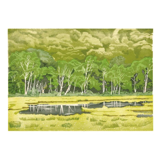 版画「白樺のある風景」 ［201M05］ 版画 白樺のある風景 額装 絵画 木版画家 陶山 俊一 小牧市在住 群馬県 尾瀬ヶ原 日本 自然 風景 木版画 アート作品 インテリア 壁掛け 美術品 工芸品 風景画 自然画 愛知県 小牧市 送料無料