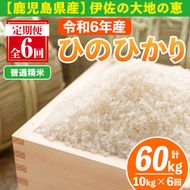 isa520-A 【定期便6回】 ＜普通精米＞令和6年産 鹿児島県伊佐南浦産ひのひかり (合計60kg・計10kg×6ヵ月)【Farm-K】