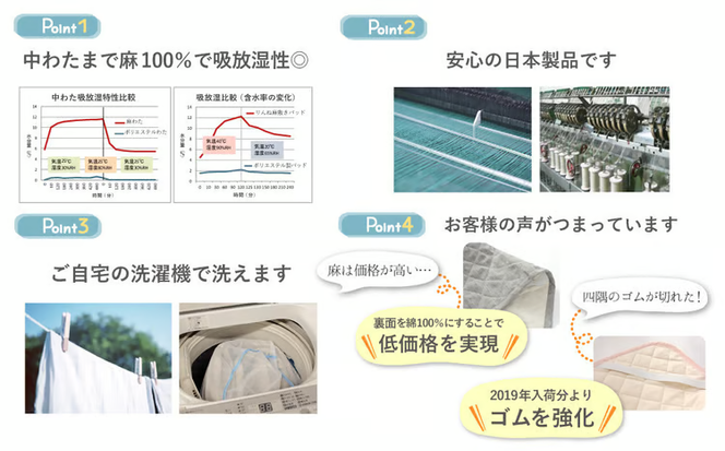 【カラー選択可】麻わた入りフレンチリネン麻敷きパッド　りんね　シングルサイズ　100×200cm