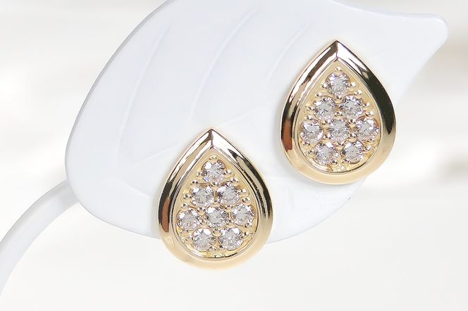 K18YG【0.32ct】ティアドロップ パヴェ ダイヤモンド ピアス CSP00071 SWAV087-b