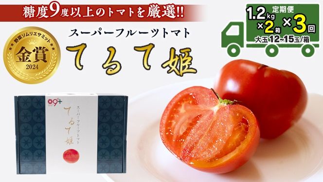 【 先行予約 】【 3ヶ月 定期便 】 てるて姫 中箱 約1.2kg × 2箱 【12〜15玉/1箱】 糖度9度 以上 野菜 フルーツトマト フルーツ トマト とまと [AF050ci]