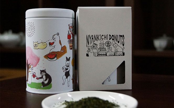 ネコ缶とほっこりお茶セット（京都深蒸し茶入）〈お茶 茶 煎茶 緑茶 深むし 深蒸し茶 京都 缶 ネコ 猫 茶筒 お茶缶 飲料 保存缶〉 加工食品 