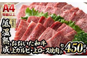 おおいた和牛 上カルビ・上ロース焼肉セット (合計450g・上カルビ250g+上ロース200g) 国産 牛肉 肉 霜降り 低温熟成 A4 和牛 ブランド牛 カルビ ロース 焼肉 BBQ 冷凍 【DH210】【(株)ネクサ】