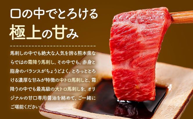 馬刺し 極上 霜降り 2種 食べ比べ セット 株式会社利他フーズ《30日以内に出荷予定(土日祝除く)》 中トロ 大トロ 国産 冷凍 生食用 肉 馬肉 ふるさと納税馬刺し 熊本県 南阿蘇村 送料無料 馬刺 ばさし 名物---isms_rita05_30d_r7_21000---