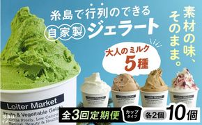ジェラート アイス 【全3回定期便】糸島で行列のできる アイスクリーム 屋 ジェラート カップ 10個 セット！ 大人の味 5種類 × 各2個 ( ミルク , 抹茶 , ほうじ茶 , カフェオレ , ブルーベリーヨーグルト ) 糸島市 / LoiterMarket ロイターマーケット アイスクリーム [AGD020]