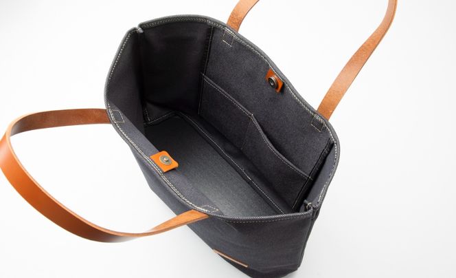 【J-245】ｋｉｉ工房　帆布かばん　スタンダードトートL 手長 先染め黒【高島屋選定品】